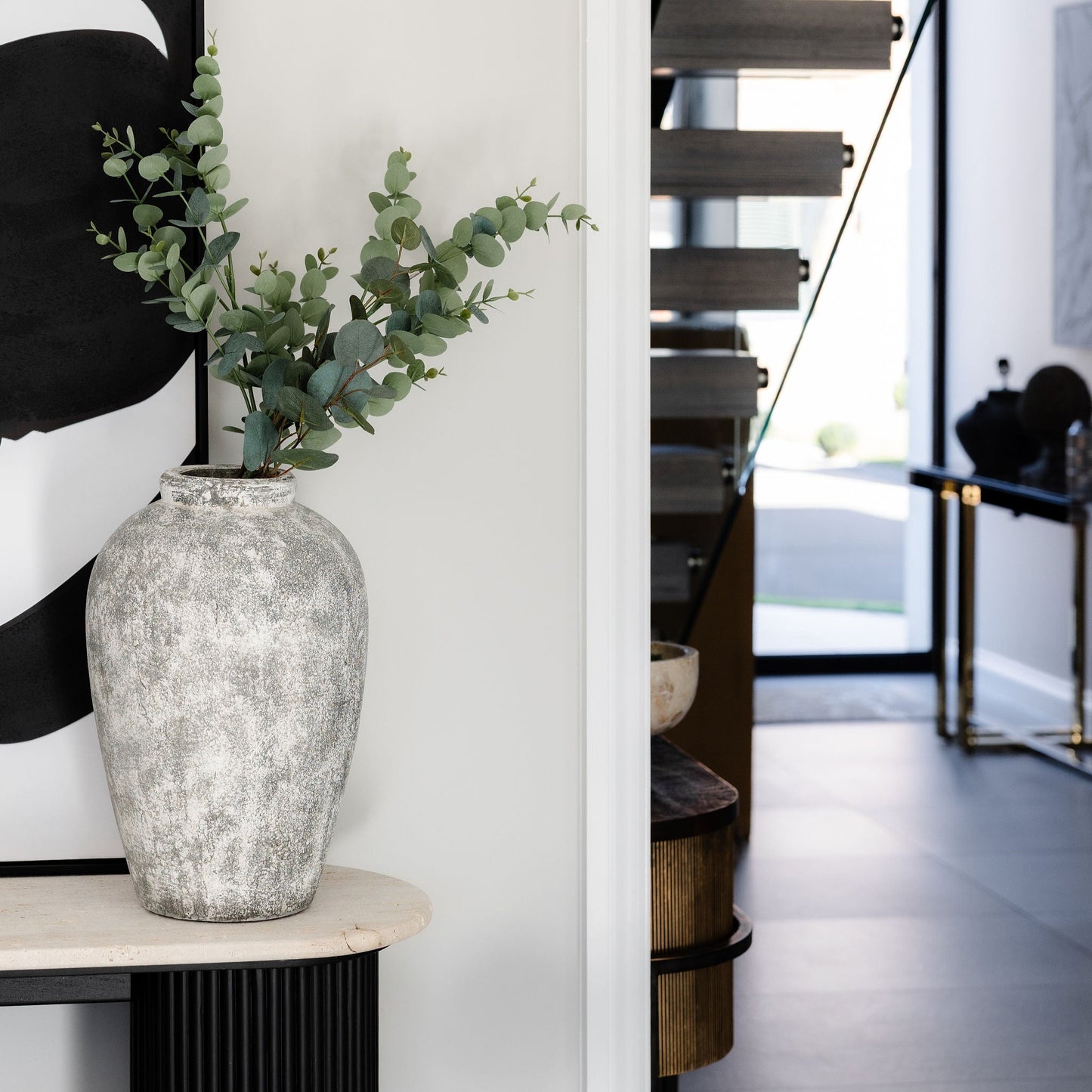 Large Tall Aged Stone Ceramic Vase