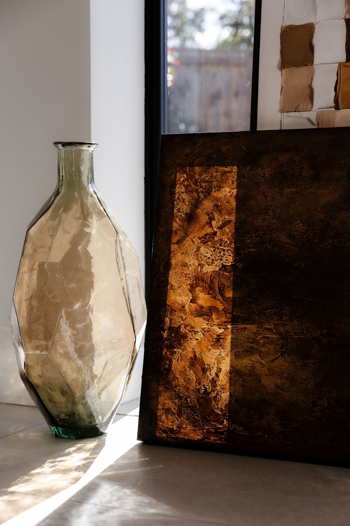 Brown Hand Painted Square Textured Canvas 60x60cm