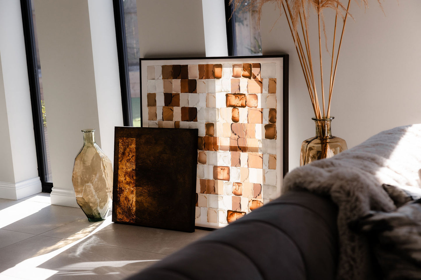 Brown Hand Painted Square Textured Canvas 60x60cm