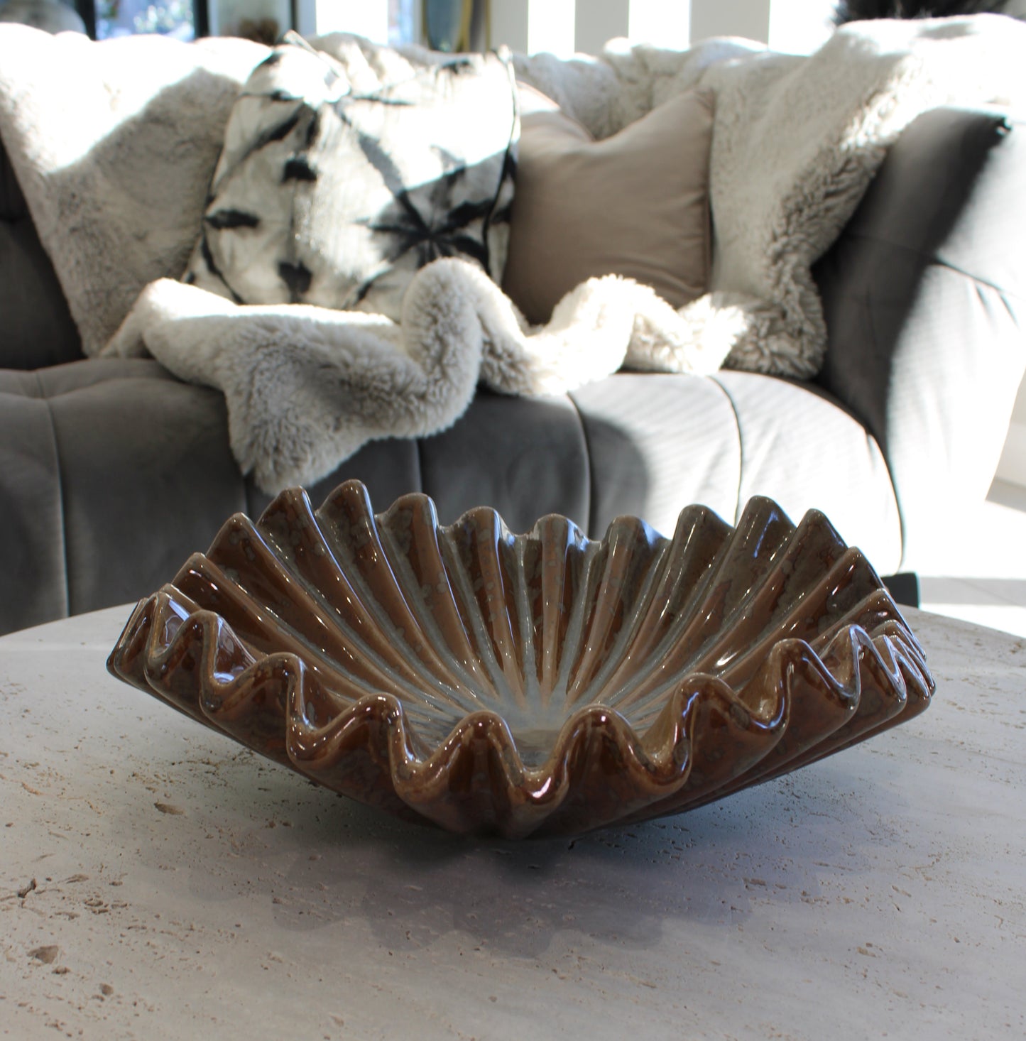 Brown Fluted Ripple Glazed Bowl