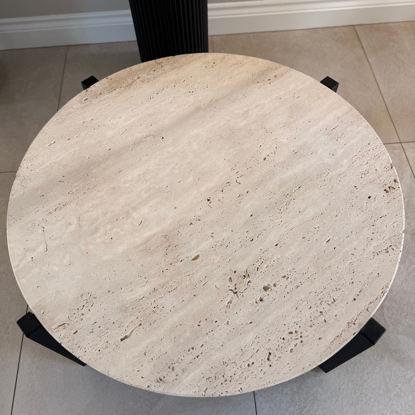 Black Acacia Wood Coffee Table With Travertine Top