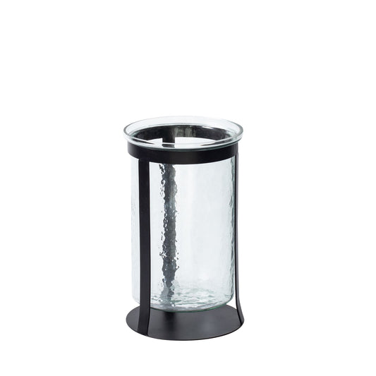Hammered Glass & Black Iron Hurricane Candle Holder | Large