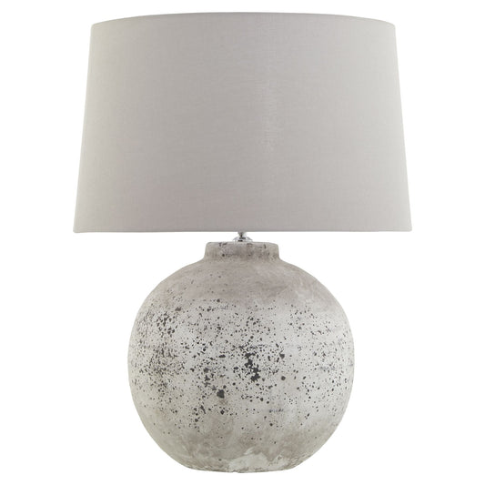Large Stone Ceramic Lamp With Grey Fabric Shade