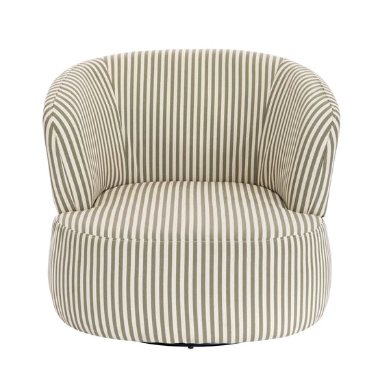 Olive Green and White Stripe Swivel Lounge Chair