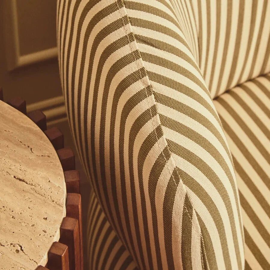 Olive Green and White Stripe Swivel Lounge Chair