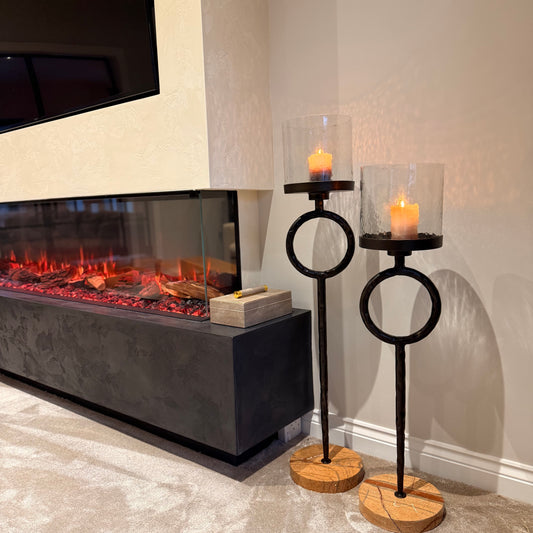 Antique Gold Floor Hurricane Candle Holder With Marble Base | Small