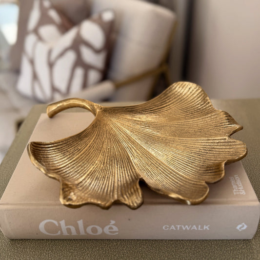 Large Antique Gold Finish Leaf Dish Bowl