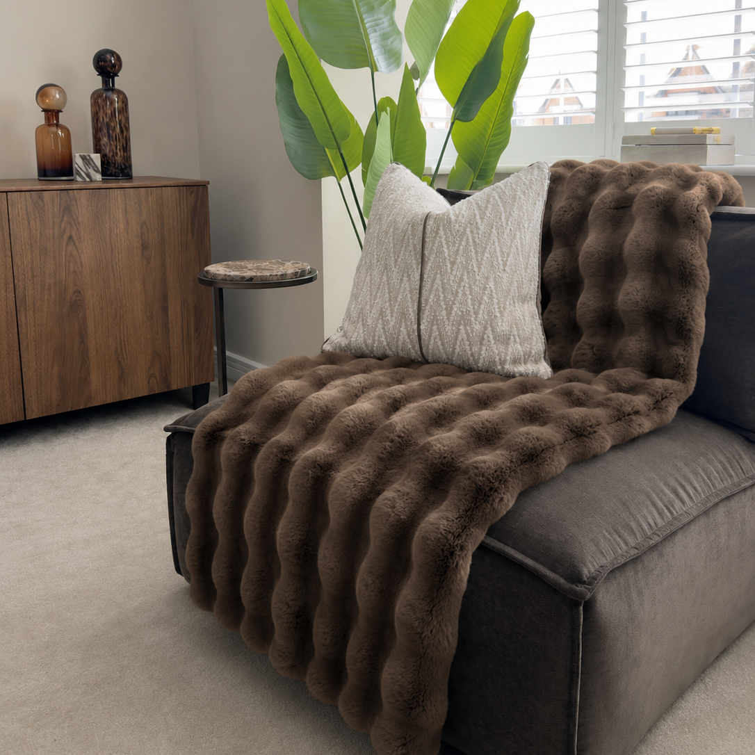 Luxury Chocolate Brown Fur Throw Blanket