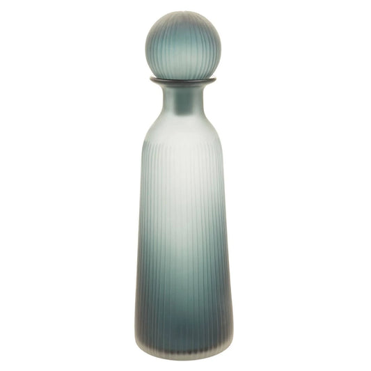 Blue Ribbed Glass Bottle Vase