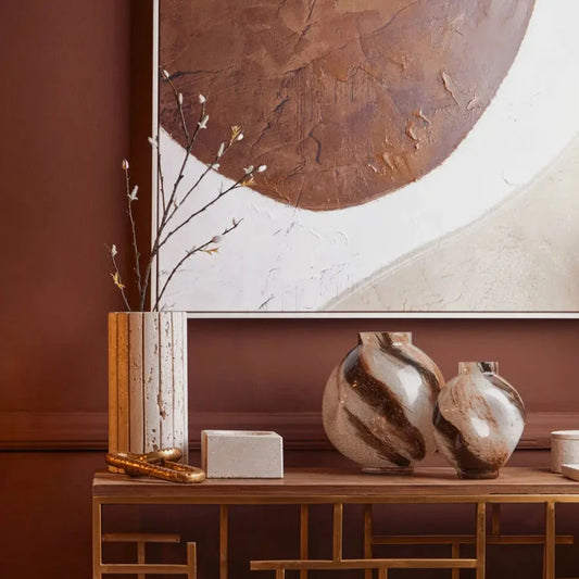 Round Glass Neutral Marbled Vase | Small