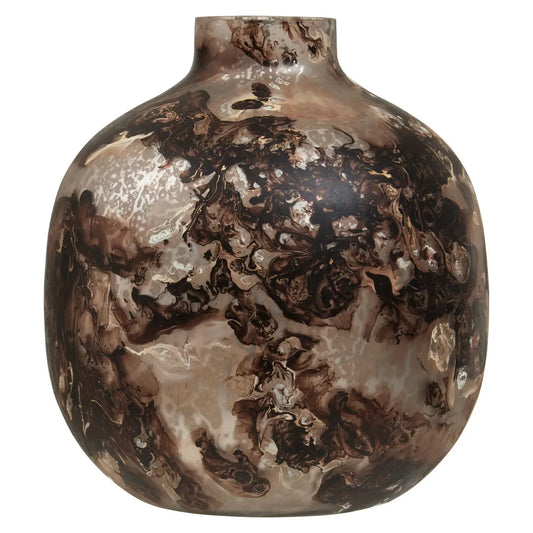 Brown Marbled Round Glass Vase