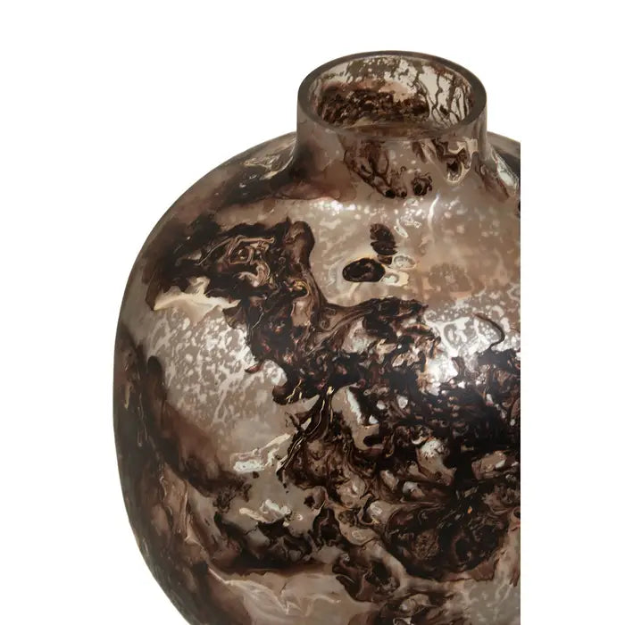 Brown Marbled Round Glass Vase
