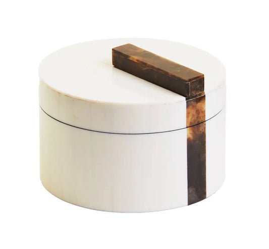 Large Round Cream & Brown Decorative Box