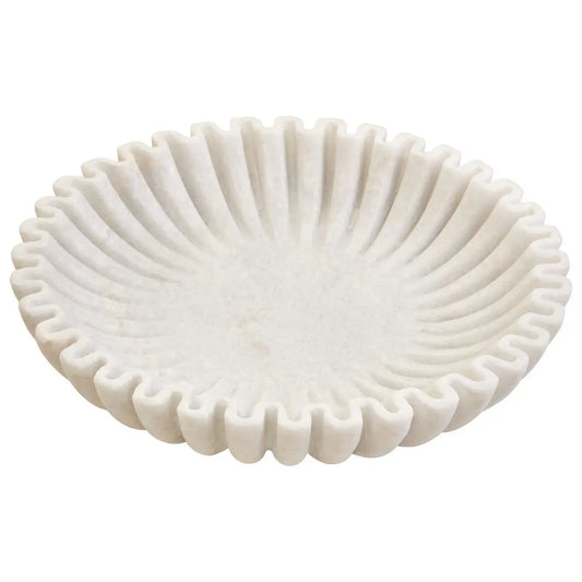 Large Round White Fluted Marble Bowl
