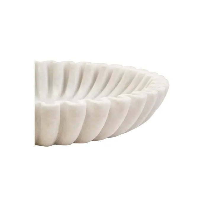 Large Round White Fluted Marble Bowl