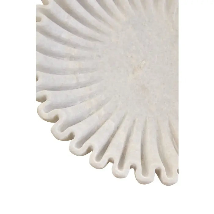 Large Round White Fluted Marble Bowl