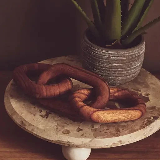 Brown Wood Three Link Chain Sculpture Ornament