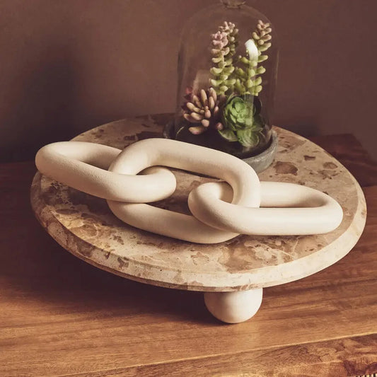 White Wood Three Link Chain Sculpture Ornament