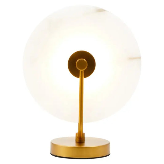 White Marble & Gold Finish Round Table Lamp