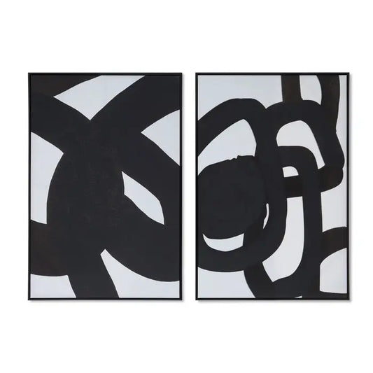 Set Of Two Back & White Abstract Wall Art Framed Canvases