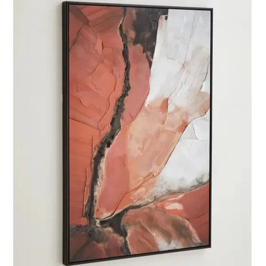 Orange / Red Textured Framed Canvas Abstract Wall Art