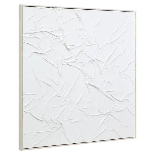 White Pleated Hand Painted Fabric Framed Canvas Wall Art