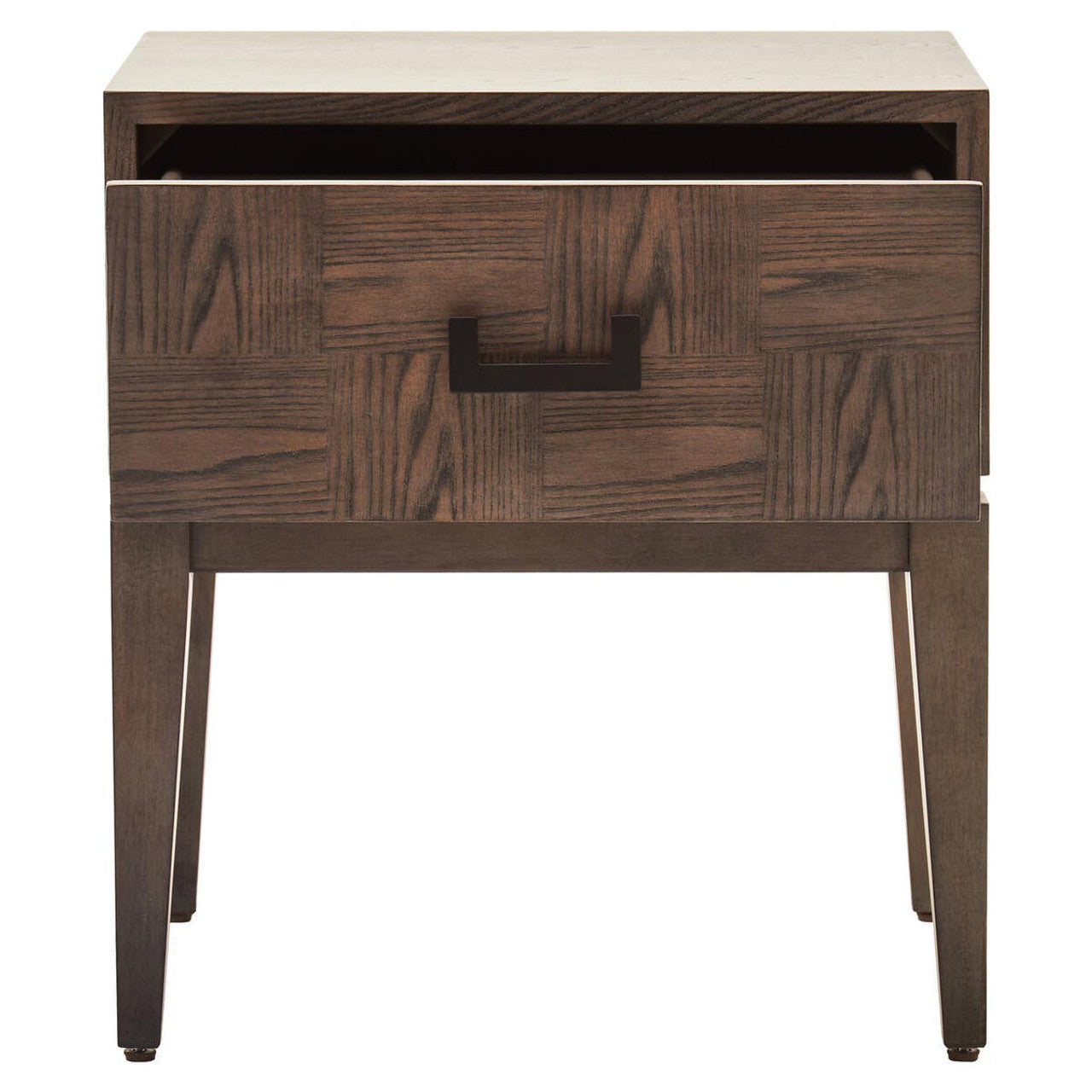 One Drawer Antique Grey Wood Side Table With Black Handle