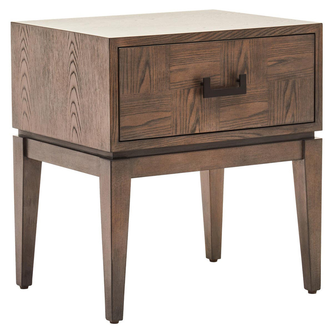 One Drawer Antique Grey Wood Side Table With Black Handle