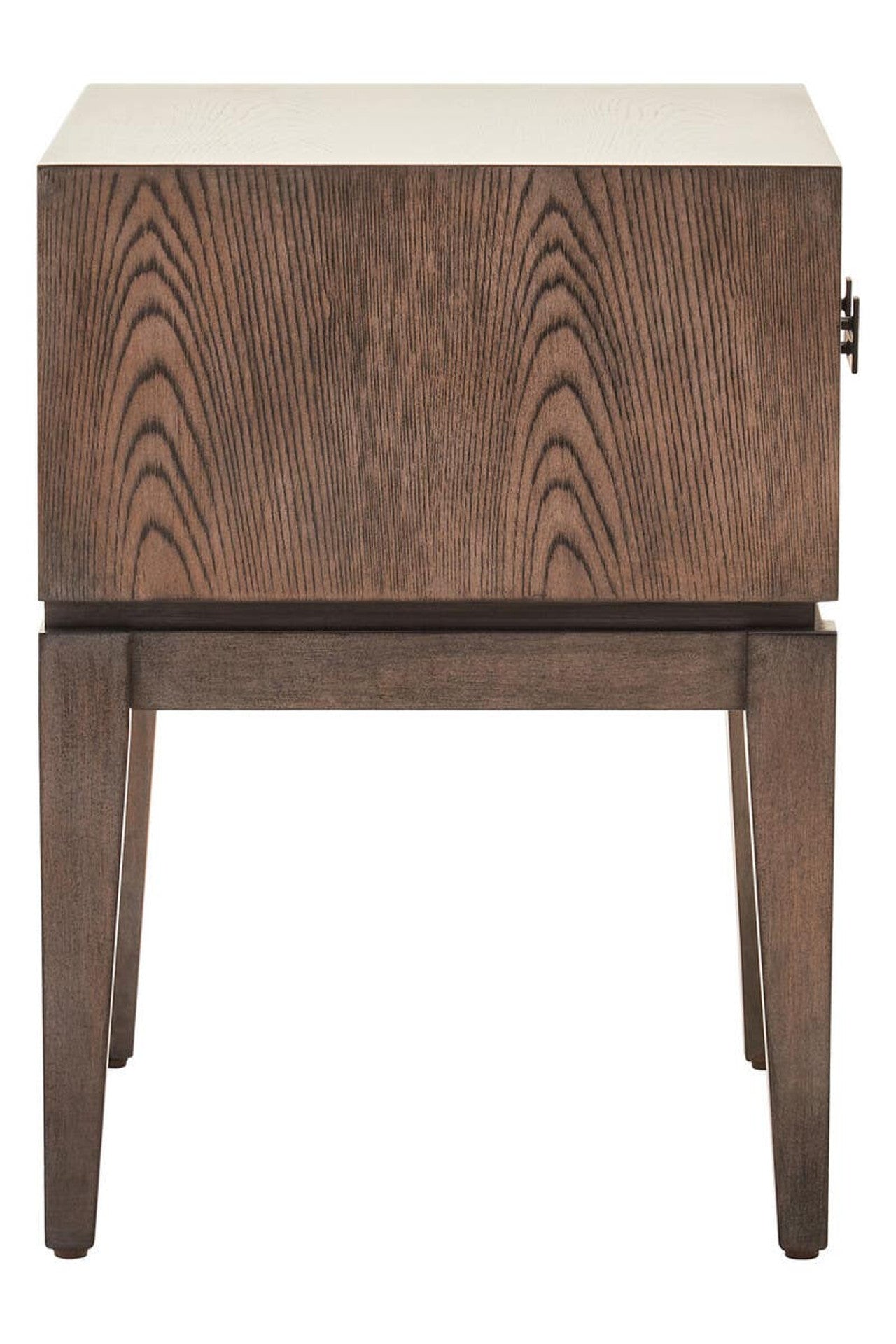One Drawer Antique Grey Wood Side Table With Black Handle