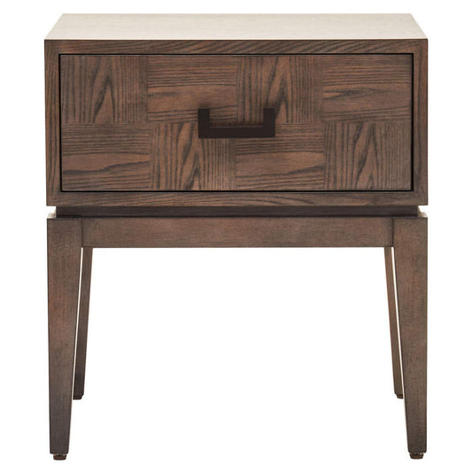 One Drawer Antique Grey Wood Side Table With Black Handle