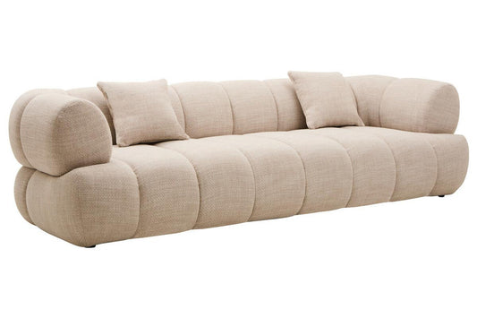 Cream Linen Curved 3 Seater Sofa