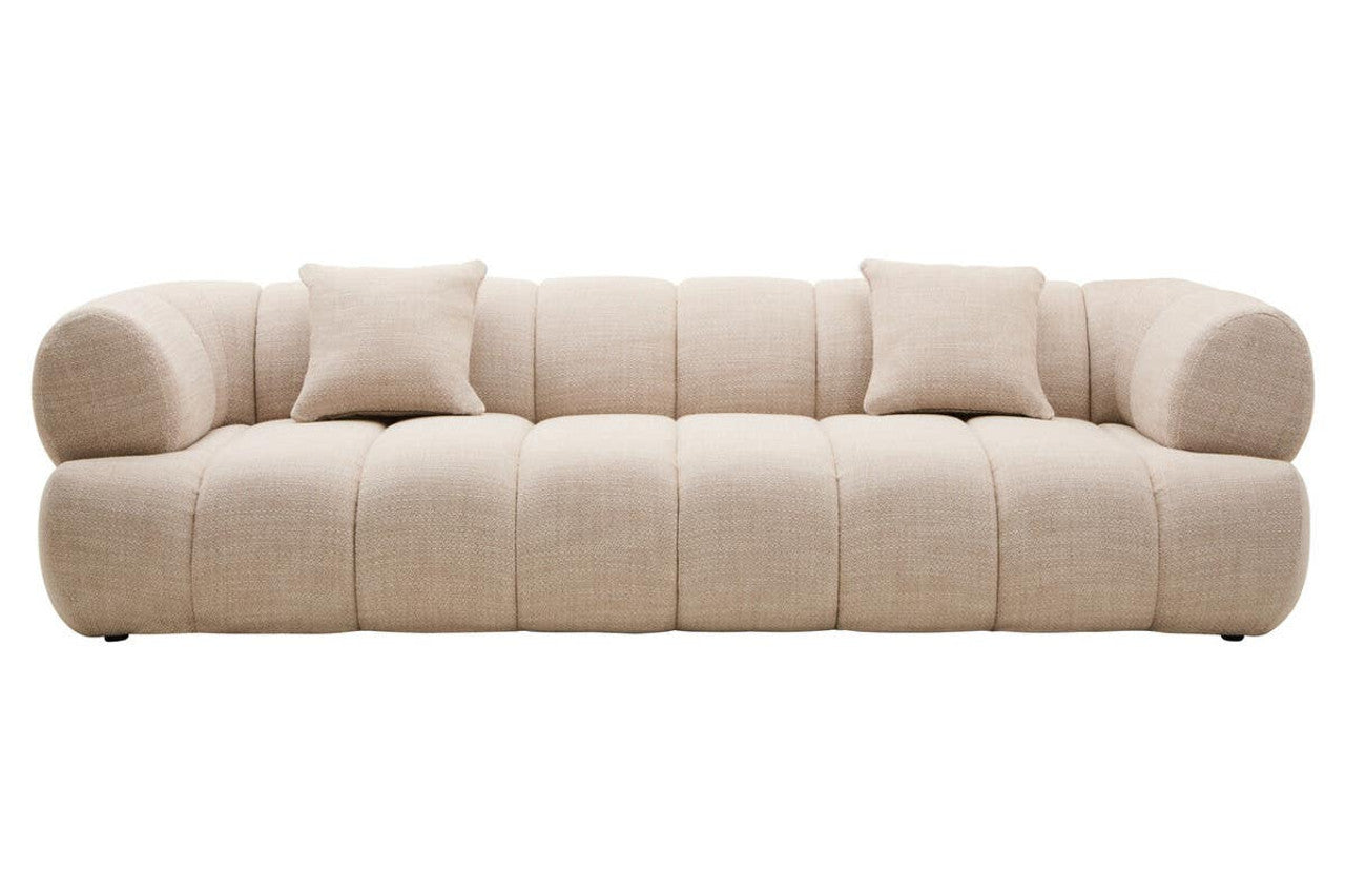 Cream Linen Curved 3 Seater Sofa