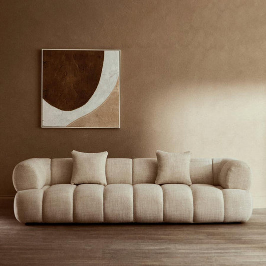 Cream Linen Curved 3 Seater Sofa