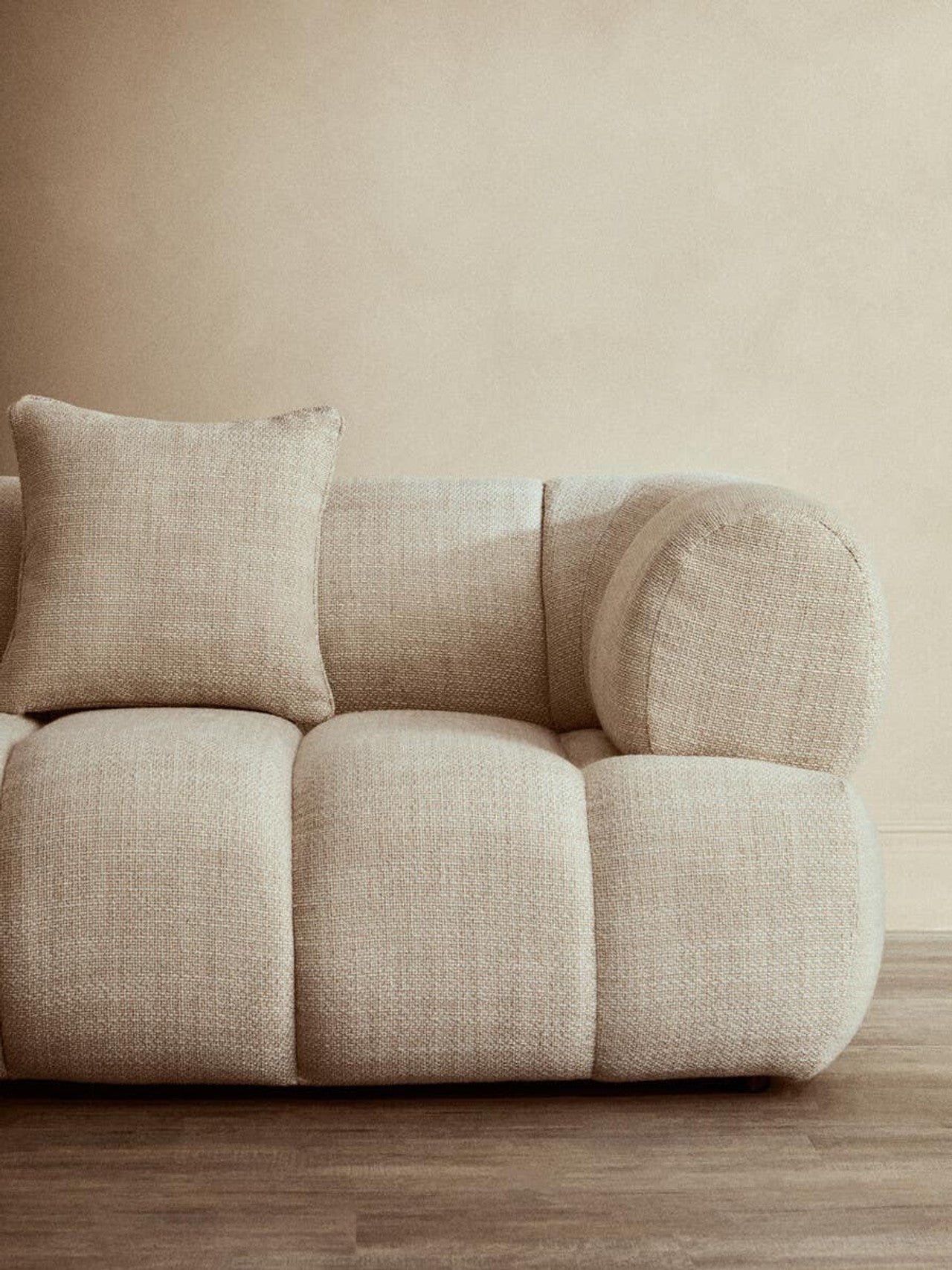 Cream Linen Curved 3 Seater Sofa