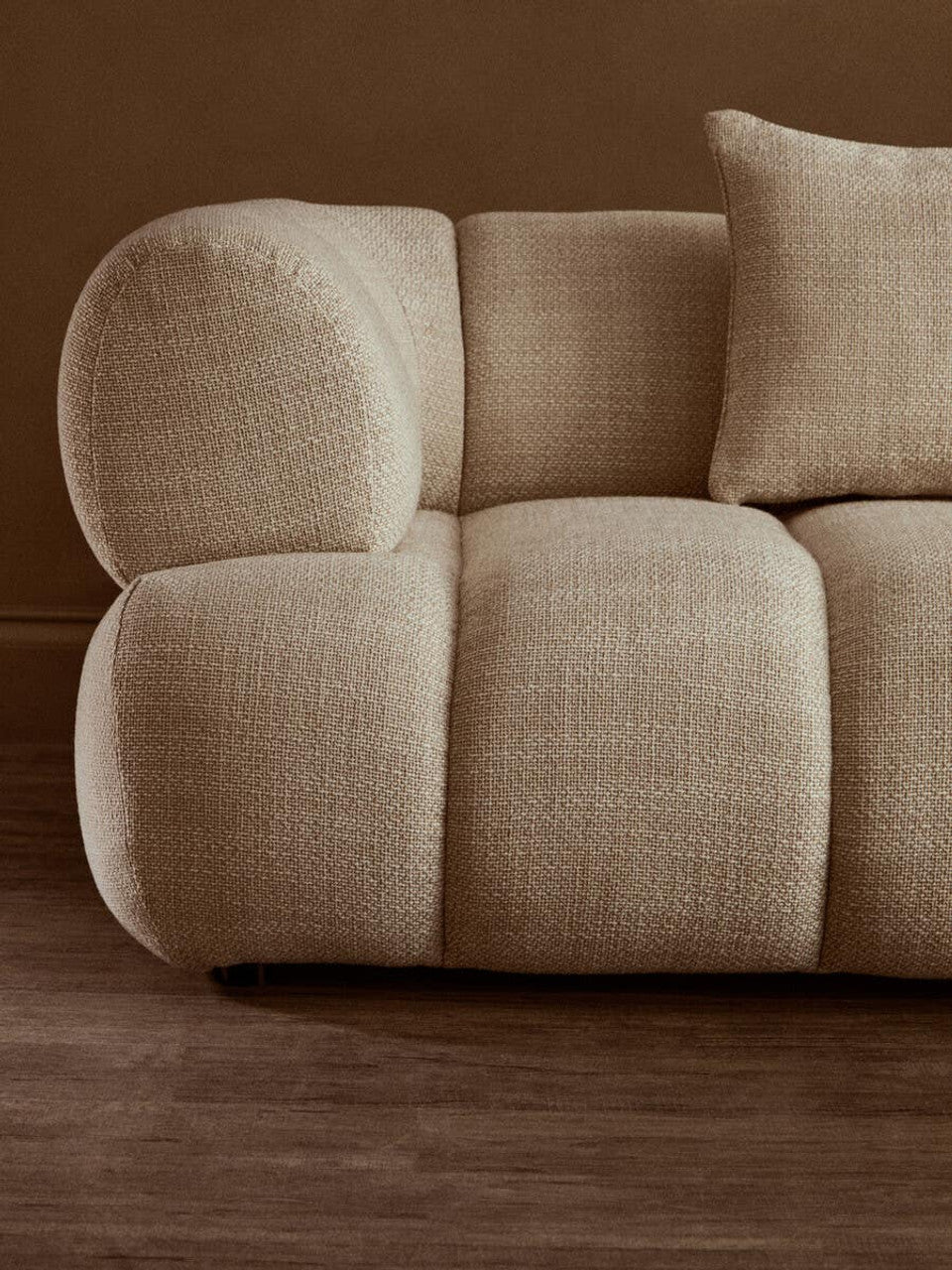 Cream Linen Curved 3 Seater Sofa