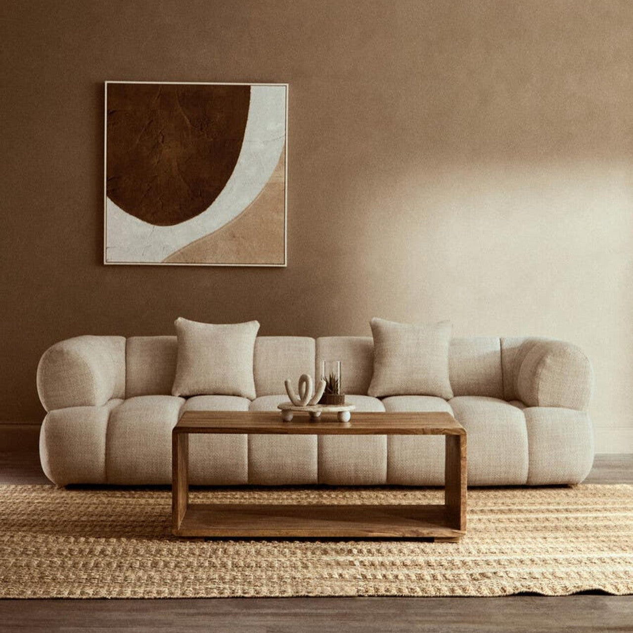 Cream Linen Curved 3 Seater Sofa
