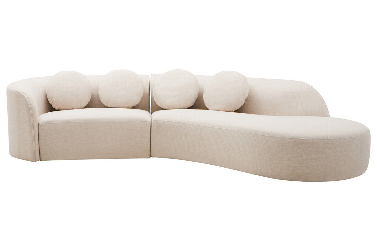Cream Linen 3 Seater Curved Sofa