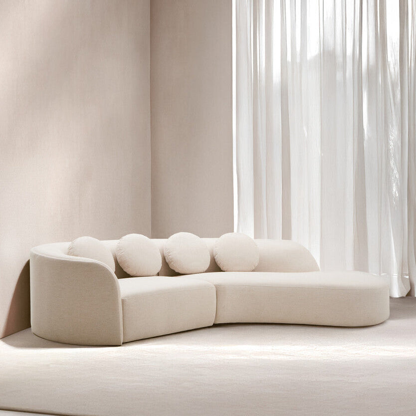 Cream Linen 3 Seater Curved Sofa