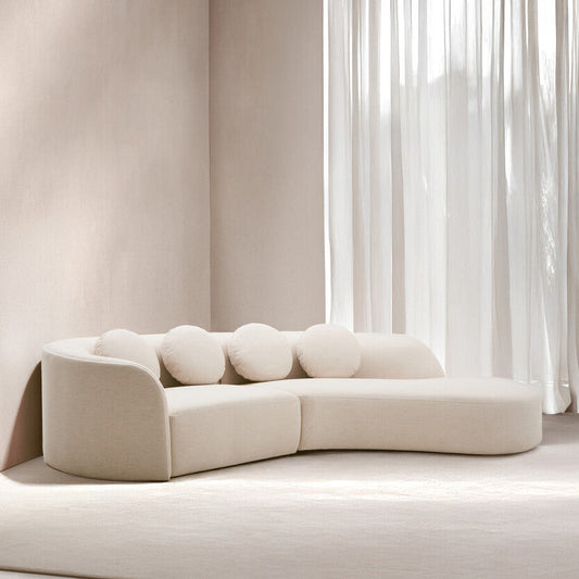Cream Linen 3 Seater Curved Sofa