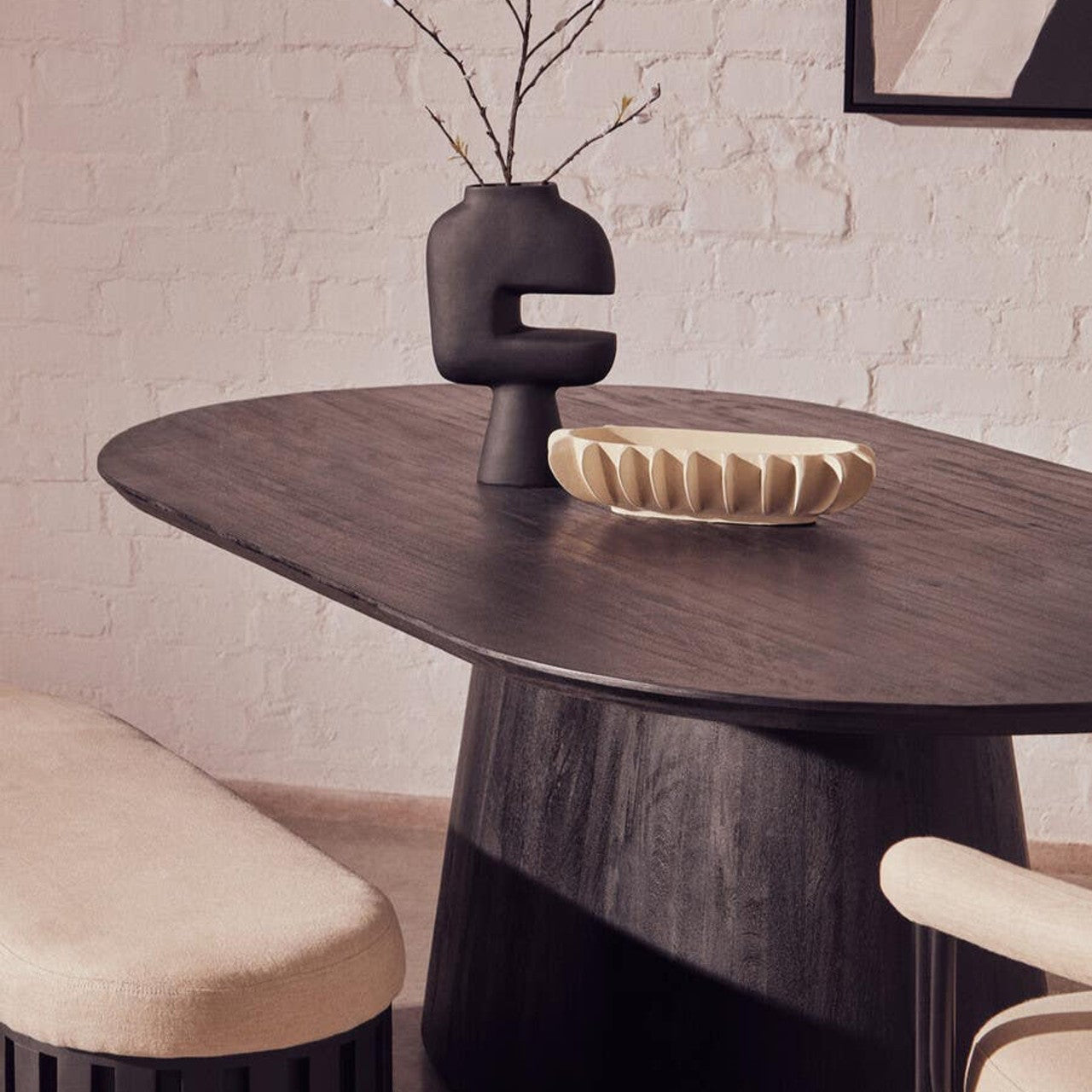 Mango Wood Oval Dining Table in Black Finish