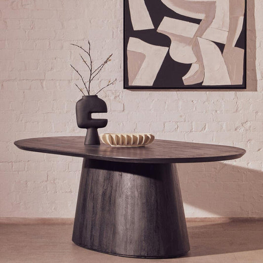 Mango Wood Oval Dining Table in Black Finish