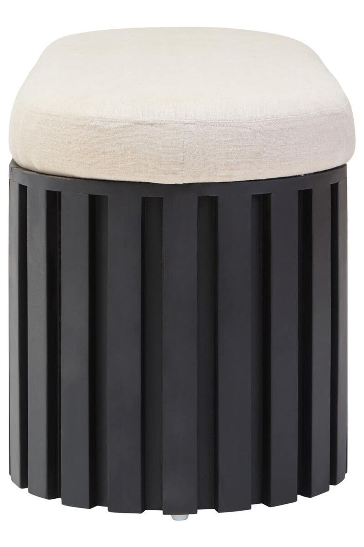 Black Mango Wood and Cream Linen Bench