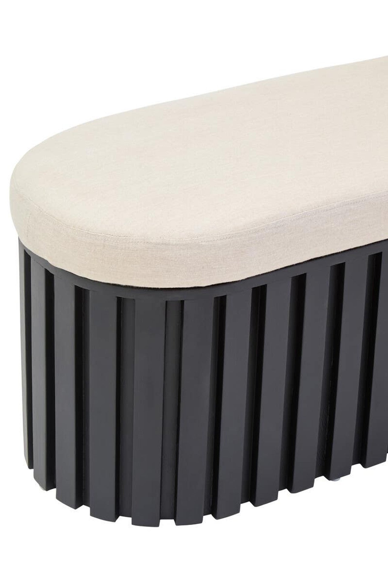 Black Mango Wood and Cream Linen Bench