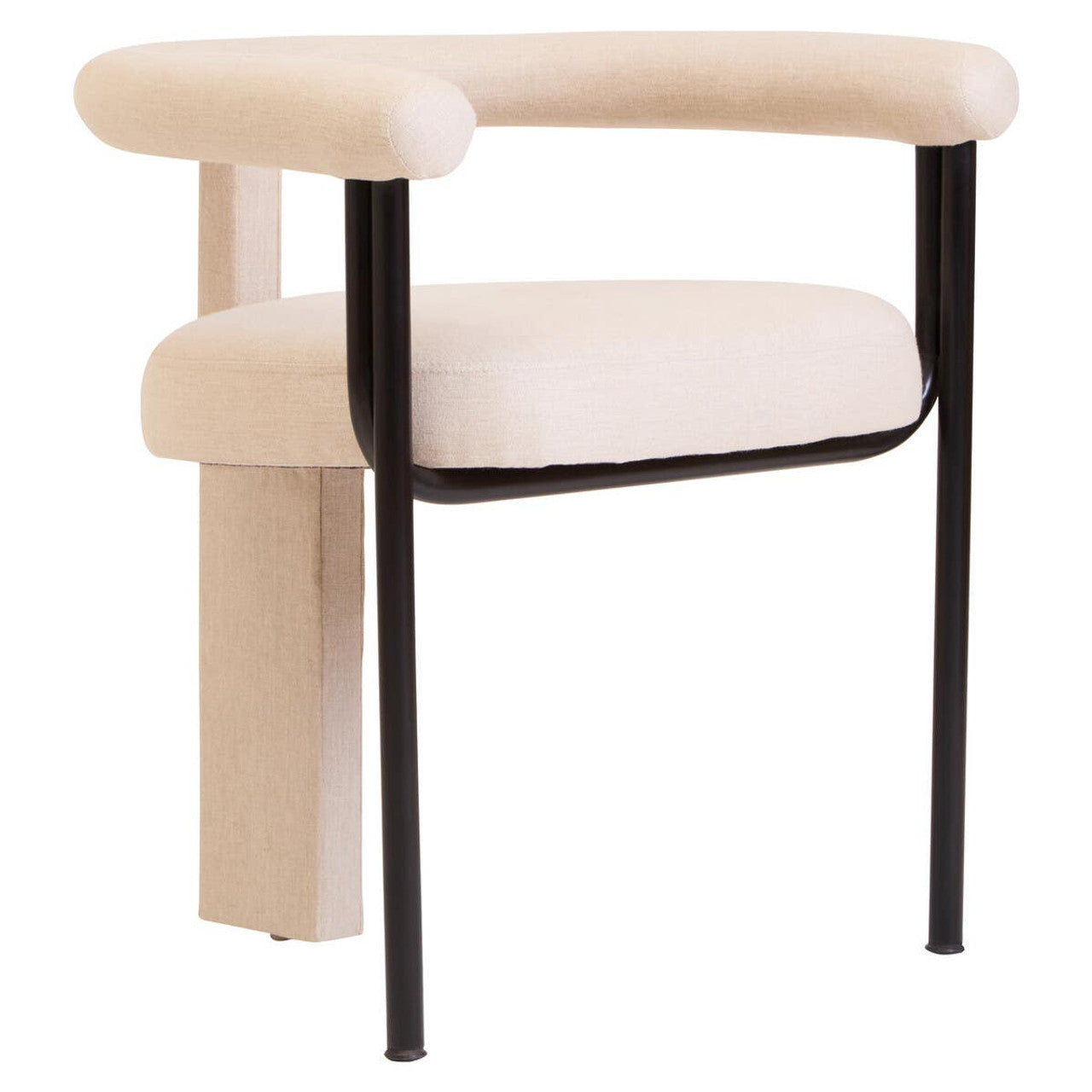 Cream Texture Linen Dining Chair with Black Metal Frame