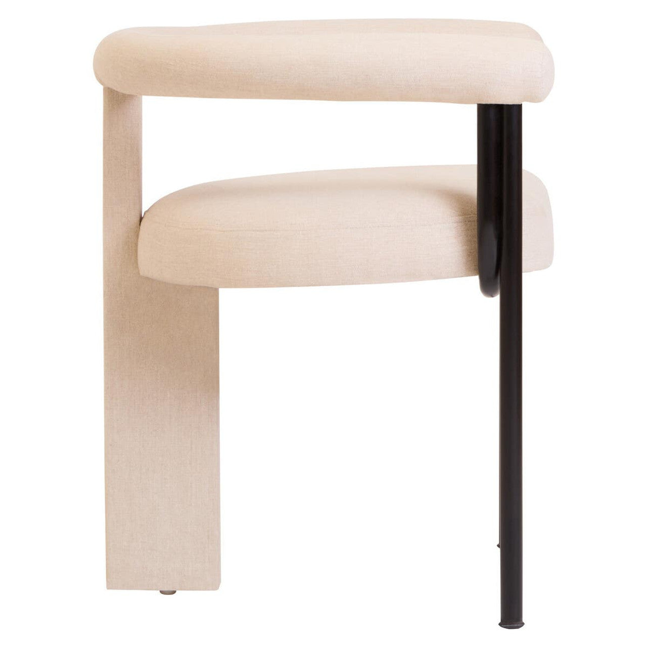 Cream Texture Linen Dining Chair with Black Metal Frame