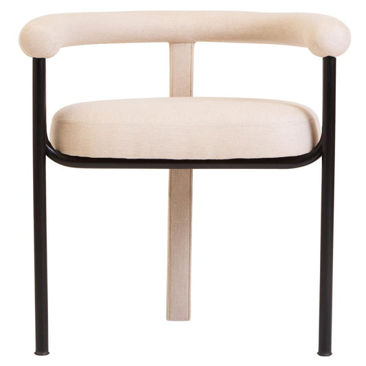 Cream Texture Linen Dining Chair with Black Metal Frame