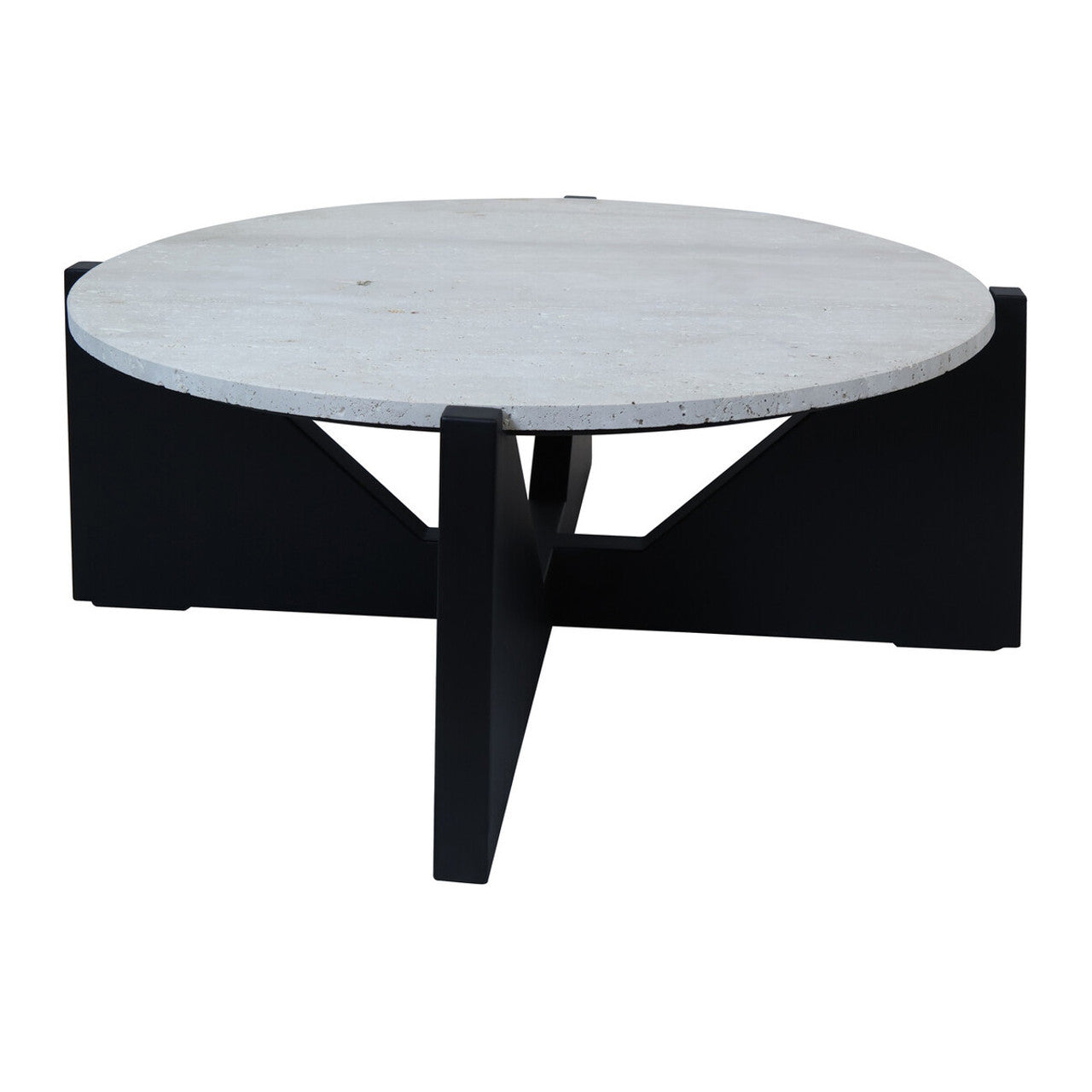 Coffee Table Black Acacia Wood With Travertine Top