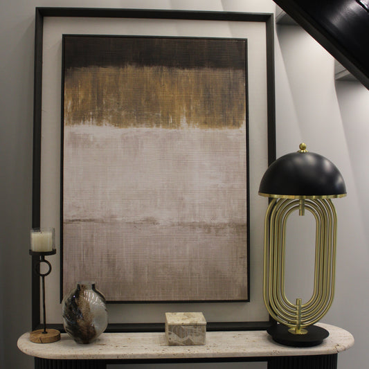 Large Neutral Linen Painting Mounted in Frame