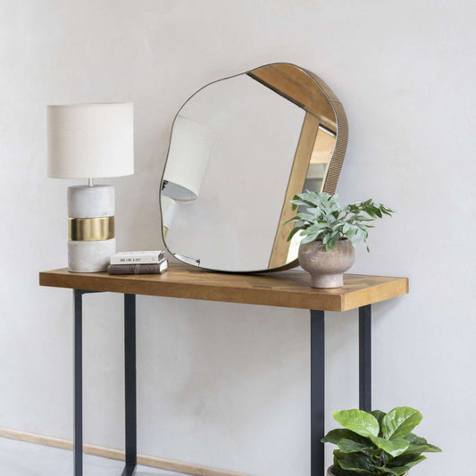 Corrugated Aged Champagne Gold Metal Framed Mirror | Medium