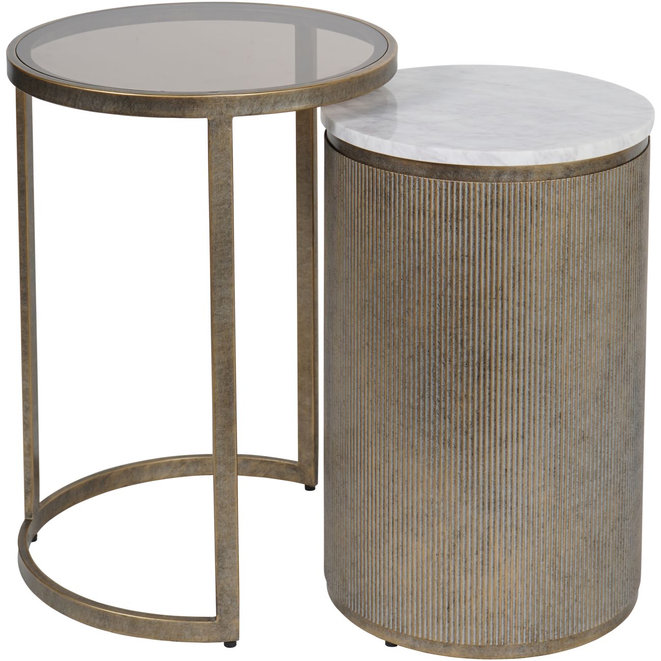 Aged Gold Set of 2 Corrugated Nesting Side Tables